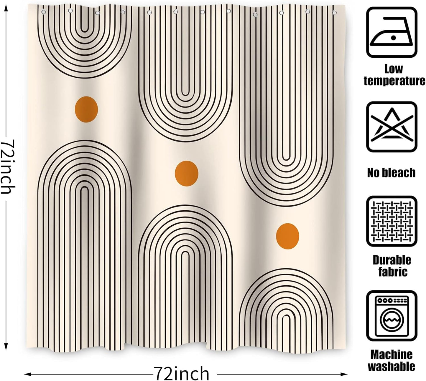 Boho Mid Century Shower Curtain, Minimalist Abstract Arch Simple Sun Modern Machine Washable Waterproof Fabric for Bathroom Decor Bathtub with 12 Hooks 72X72