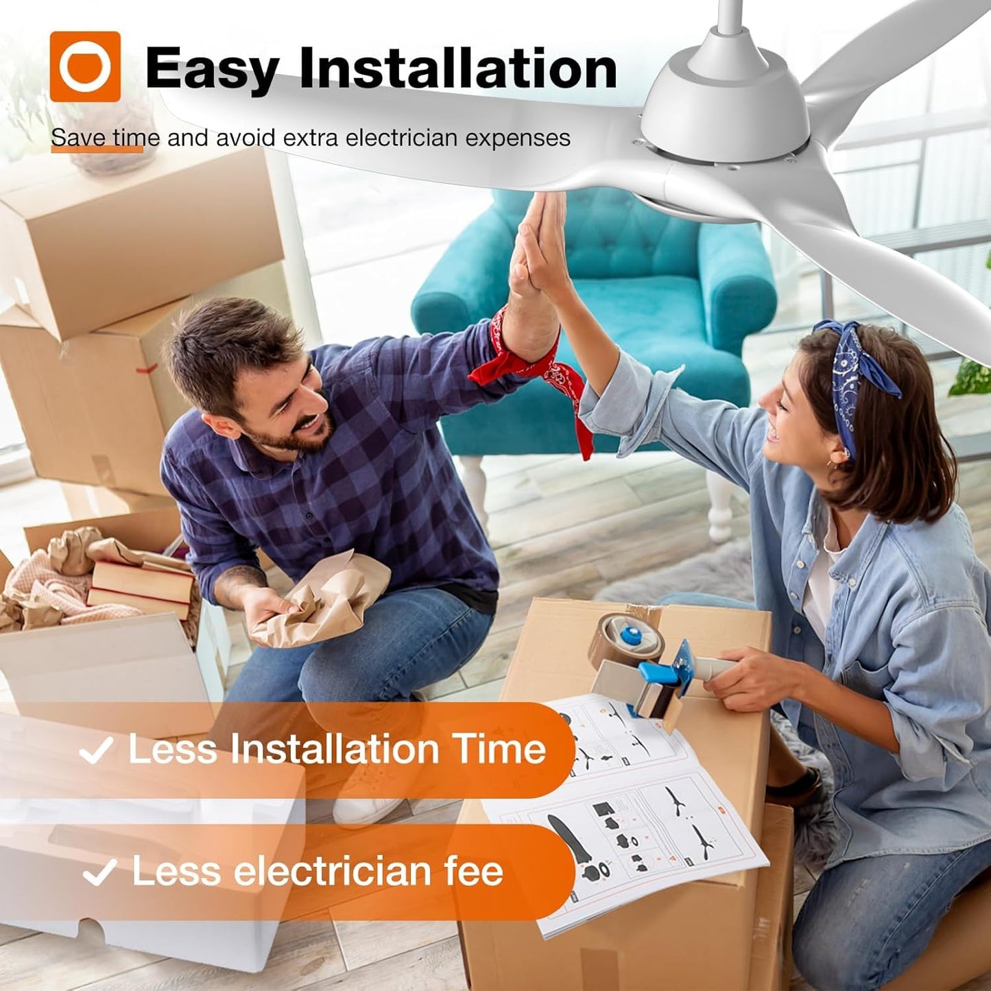 Ceiling Fans with Lights, 52 Inch Smart Ceiling Fan with Remote/App/Alexa Control, Reversible DC Motor, 6 Speeds, 3CCT Dimmable, Noiseless, White Wifi Ceiling Fan for Bedroom, Farmhouse