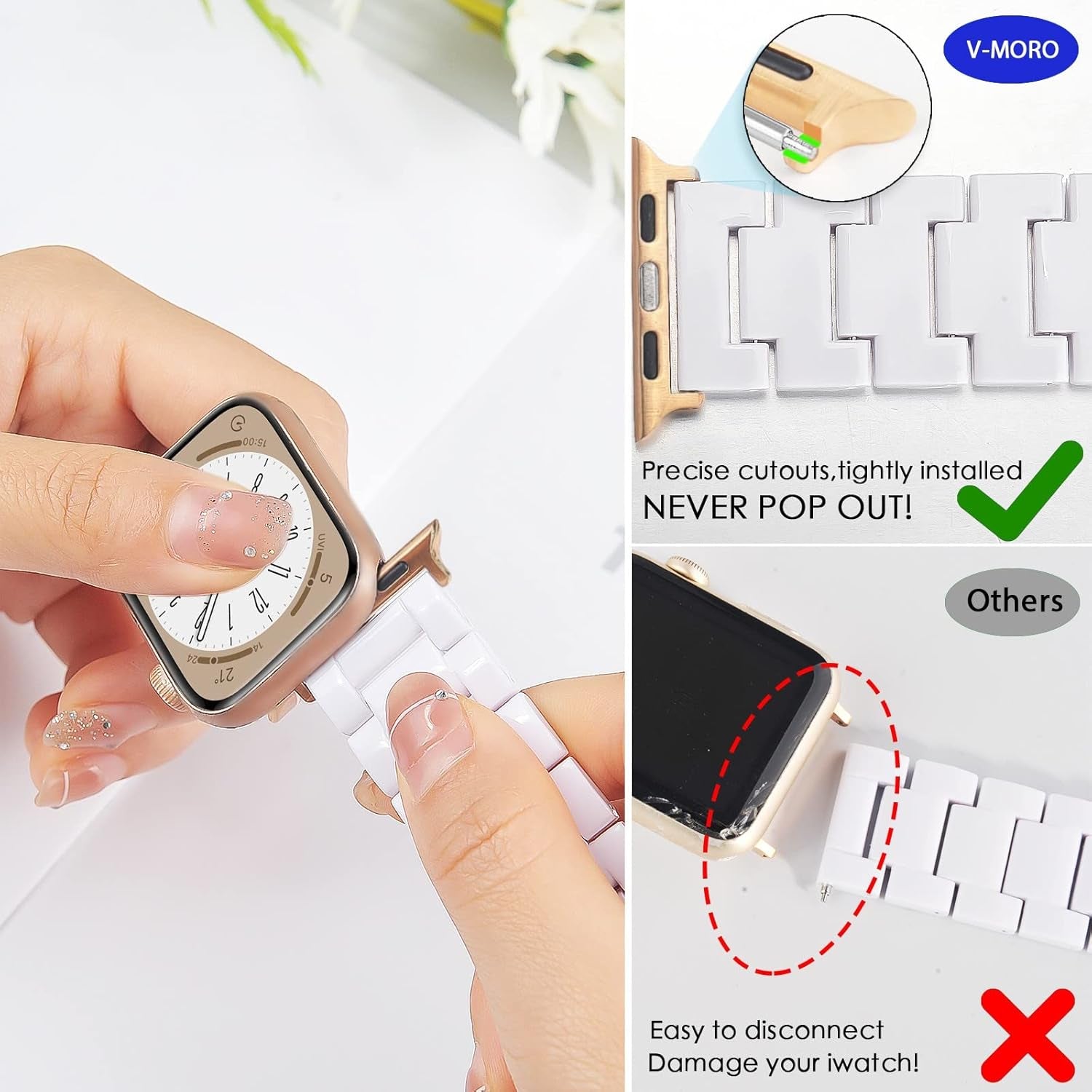 Resin Band Compatible with Apple Watch Bands Series 9/8/7 41Mm 40Mm 38Mm Iwatch 6/5/4/3/2/1/SE with Stainless Steel Buckle Replacement Iwatch Strap Women Men(White-Tone, 38Mm/40Mm/41Mm)