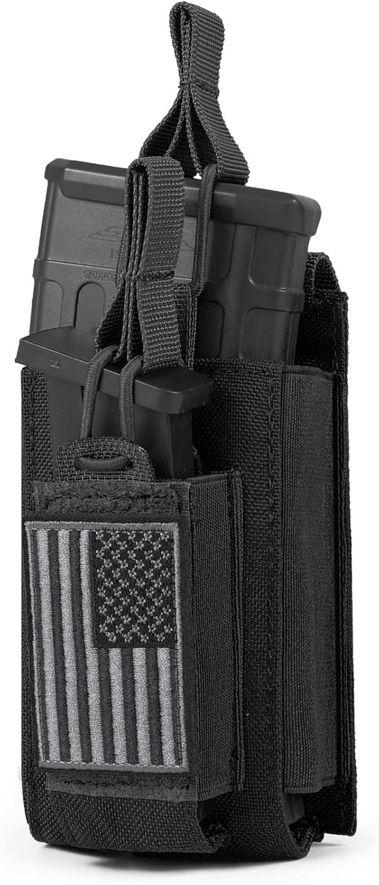 Open-Top Single/Double/Triple Molle Mag Pouch for 5.56Mm M4 M16 AK AR Glock M1911 9Mm Elastic Rifle Magazines Pistol Mag Pouches Holder Carrier with USA Flag Patch