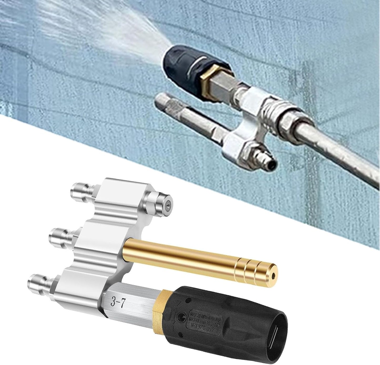 M5 Twist Nozzle, 1000-6000Psi 3-7GPM 3 in 1 High Pressure Long Reach Soap Nozzle, Adjustable Spray Angle, Stainless Steel, Quick Connection for Pressure Washer, Picklejet