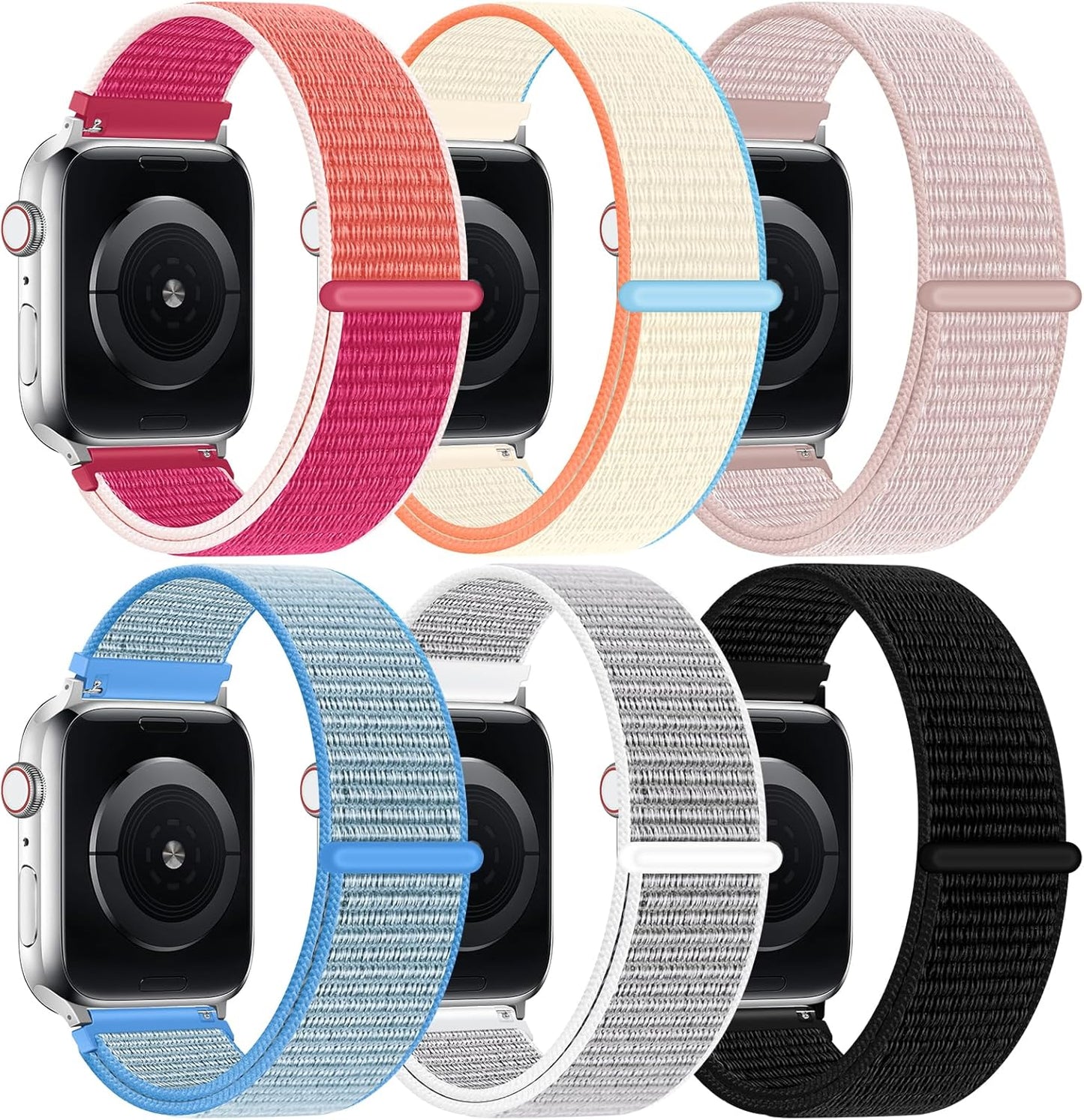 6 Pack Nylon Sport Loop Band Compatible with Apple Watch Band 38Mm 40Mm 41Mm 42Mm 44Mm 45Mm 46Mm 49Mm Women Men, Soft Adjustable Braided Replacement Straps for Iwatch Series 10 9 8 7 6 5 4 3 2 1 SE Ultra