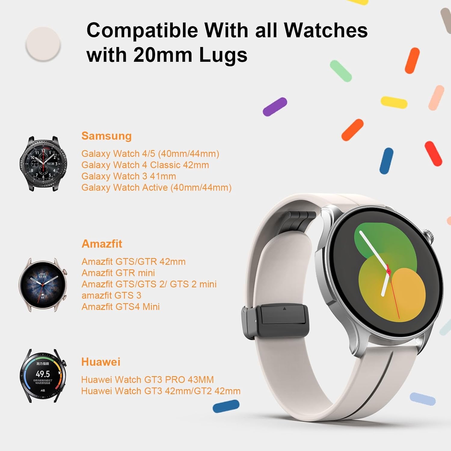 Universal 20Mm 22Mm Magnetic Silicone Watch Bands, Quick Release Sport Watch Straps with Magnetic Folding Buckle for Men Women, Skin-Friendly Soft Sport Band for 20Mm 22Mm Width Watch Lugs