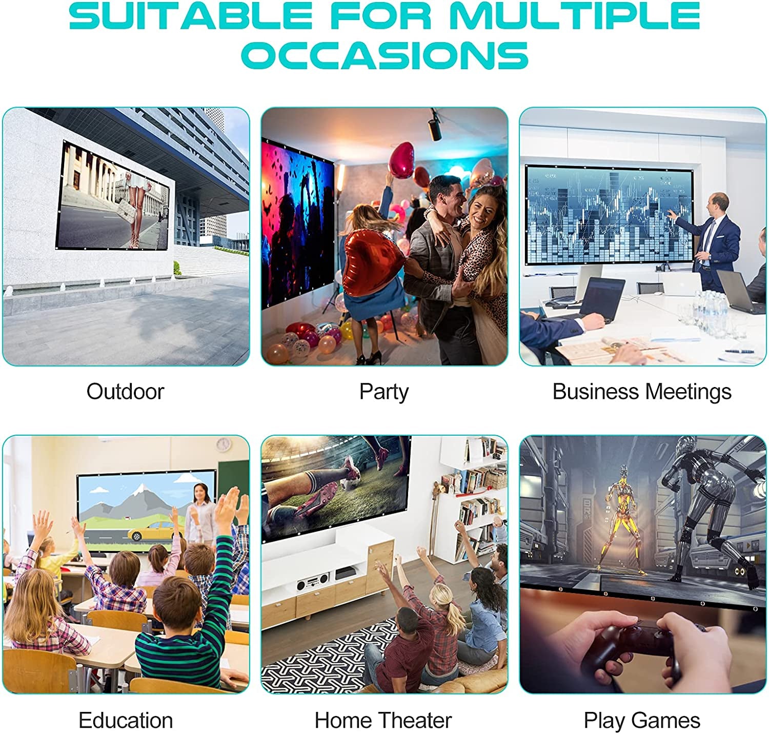 Outdoor Projection Screen 150 Inch, Washable Projector Screen 16:9 Foldable Anti-Crease Portable Projector Movies Screen for Home Theater Outdoor Indoor Support Double Sided Projection