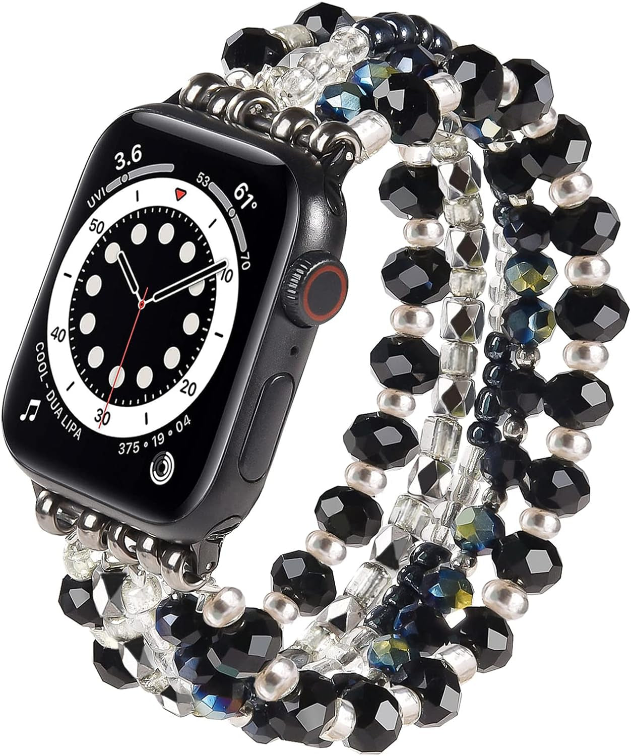 Beaded Bracelet Compatible for Apple Watch Band 40Mm/38Mm/41Mm Series 9 8 7 SE Series 6/5/4 Women Fashion Cute Handmade Stretchy Watch Strap for Iwatch Bands Series 3/2/1 Replacement (Black)