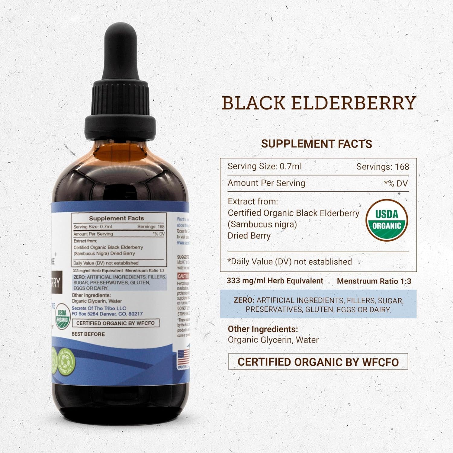 Black Elderberry USDA Organic Tincture | Alcohol-Free Extract, High-Potency Herbal Drops, Immune System Health | Made from 100% Certified Organic Black Elderberry (Sambucus Nigra) 4 Oz TLBH