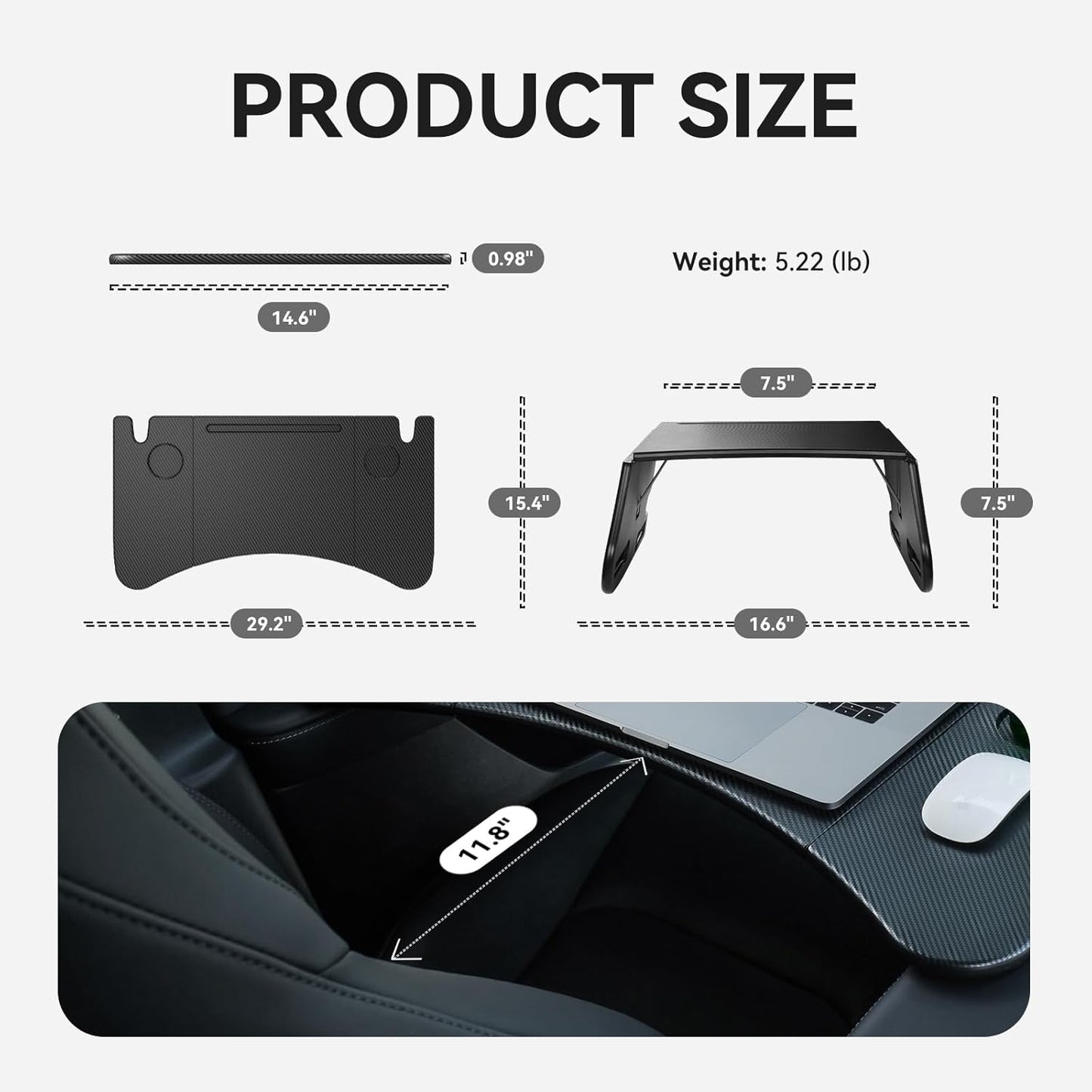 Car Laptop Desk for Tesla Model Y Model 3: Carbon Fiber Texture Tray, Foldable Food Table for Dining, In-Car Work, and Outdoor Travel, 2024 Multi-Functional Tesla Accessories (1 Pack)