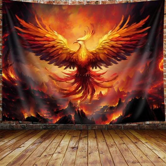 Fantasy Phoenix Bird Small Tapestry for Men, Red Anime Animal Hippie Tapestry Wall Hanging for Bedroom, Aesthetic Cool Tapestry Beach Blanket College Dorm Home Decor (60" W X 40" H)