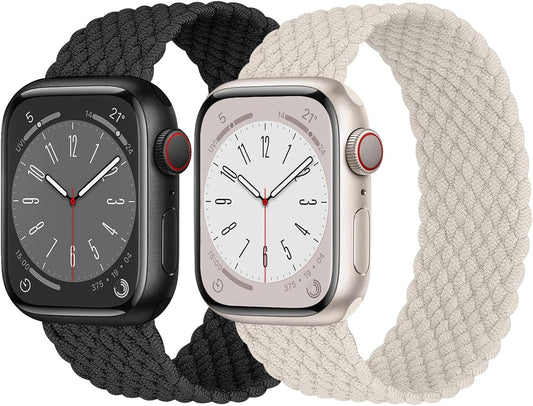 2 Pack Braided Solo Loop for Apple Watch Band 40Mm 41Mm 44M 45Mm 49Mm Ultra 2 38Mm 42Mm Women Men, Stretchy Woven Nylon Elastic Scrunchie Strap Wristbands for Iwatch Series 9/8/7/6/SE/5/4/3/2/1