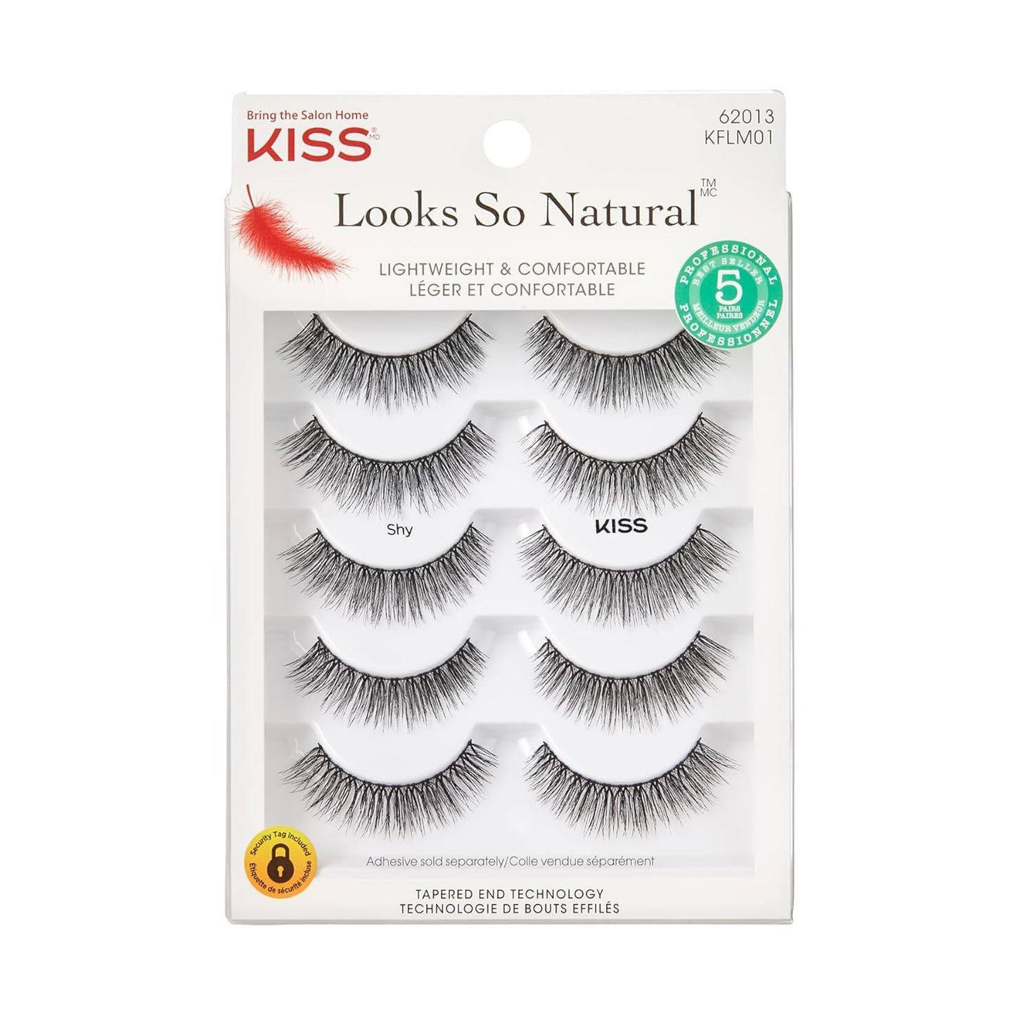 Looks so Natural, False Eyelashes, 'Shy', 12 Mm, Includes 5 Pairs of Lashes, Contact Lens Friendly, Easy to Apply, Reusable Strip Lashes, Glue On