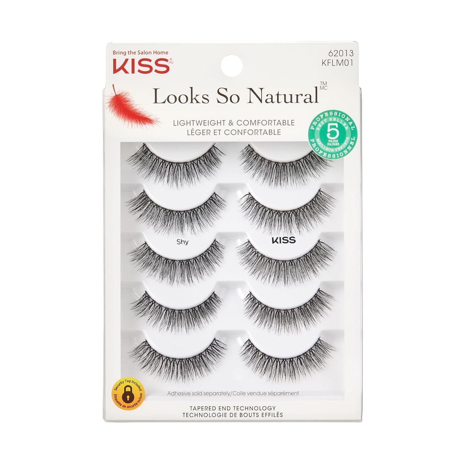 Looks so Natural, False Eyelashes, 'Shy', 12 Mm, Includes 5 Pairs of Lashes, Contact Lens Friendly, Easy to Apply, Reusable Strip Lashes, Glue On