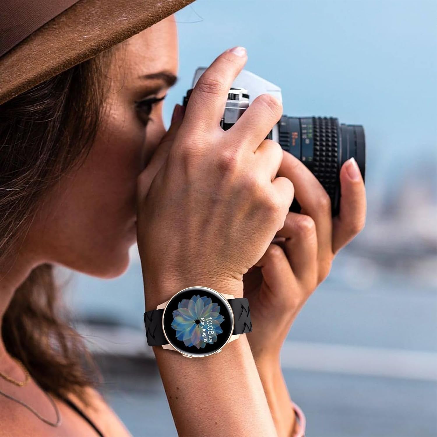 Braided Silicone Band Compatible with Samsung Galaxy Watch 6/5/4 Band 40Mm 44Mm, Galaxy Watch 5 Pro 45Mm,Galaxy Active 2,Galaxy Watch 3,20Mm Soft Silicone Sport Strap Breathable Wristbands for Women