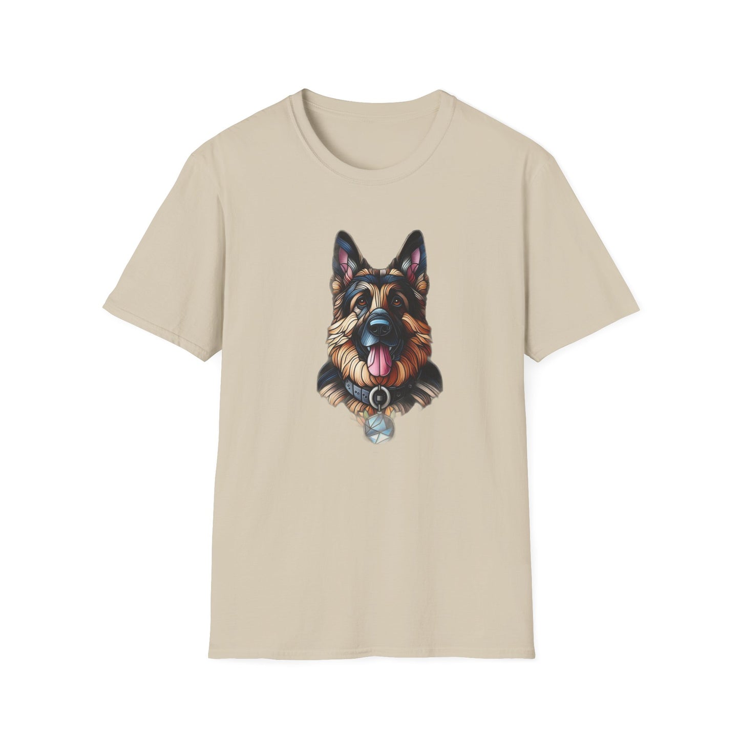 German Shepherd Stained Glass Unisex Softstyle T-Shirt