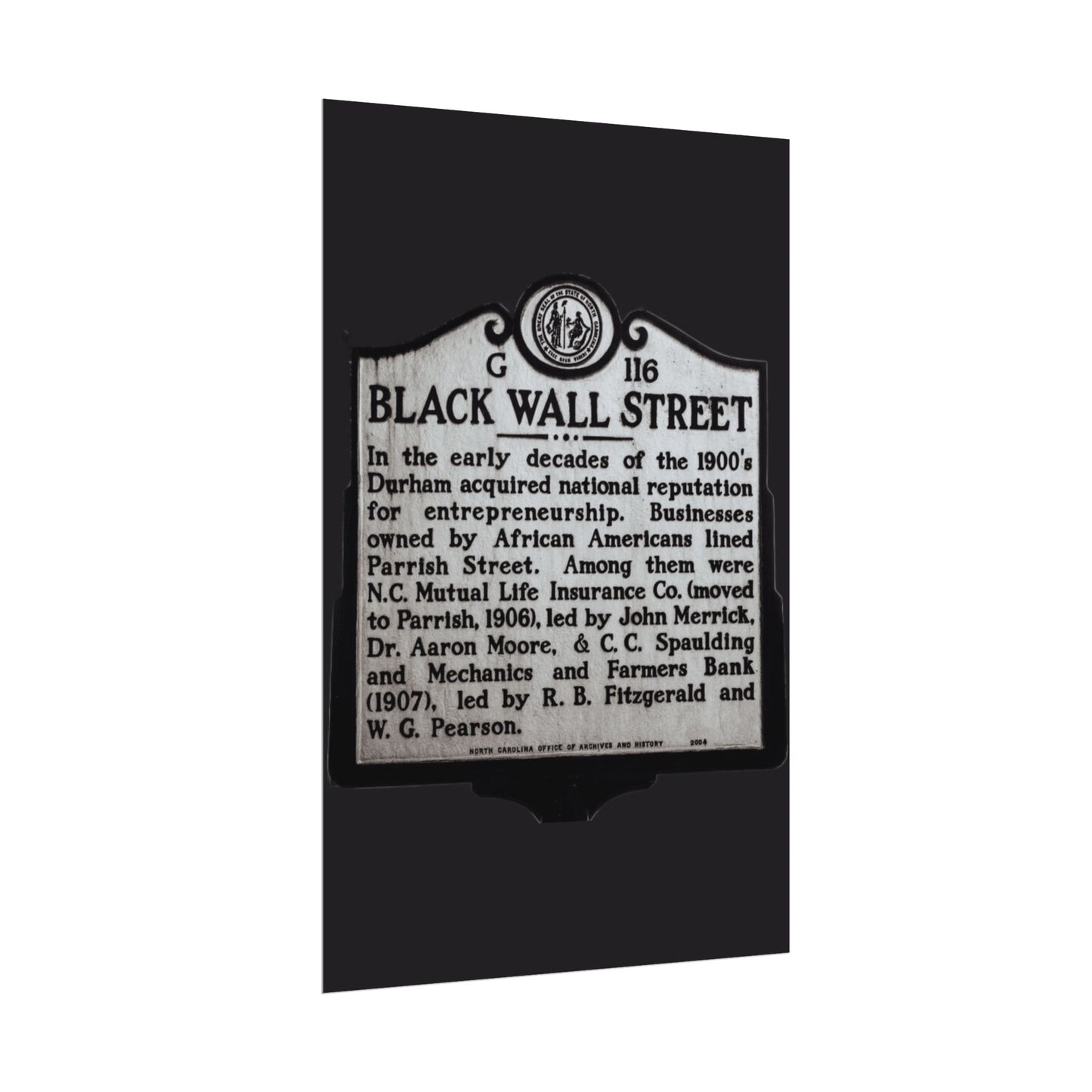 BLACK WALL STREET DURHAM NORTH CAROLINA Rolled Posters