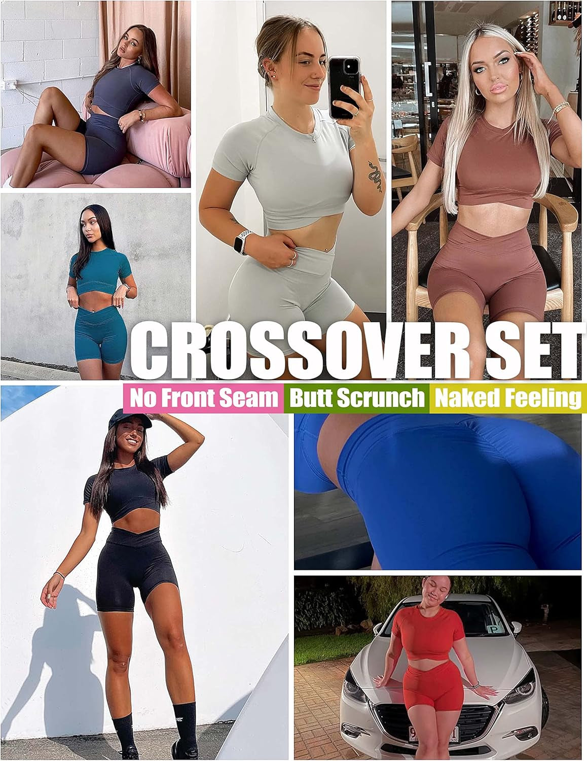 Snatched Waist Crossover Sets Naked Feeling Workout Gym Outfit Loungewear