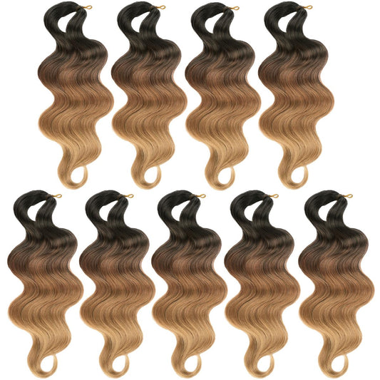 10 Inch Short Body Wave Braiding Hair 9 Packs Pre-Feathered 3 Tones Bouncy Braiding Braids Hair French Curl Wavy Crochet Braids Ocean Deap Twist Synthetic Hair Extensions(1B/30/27#)