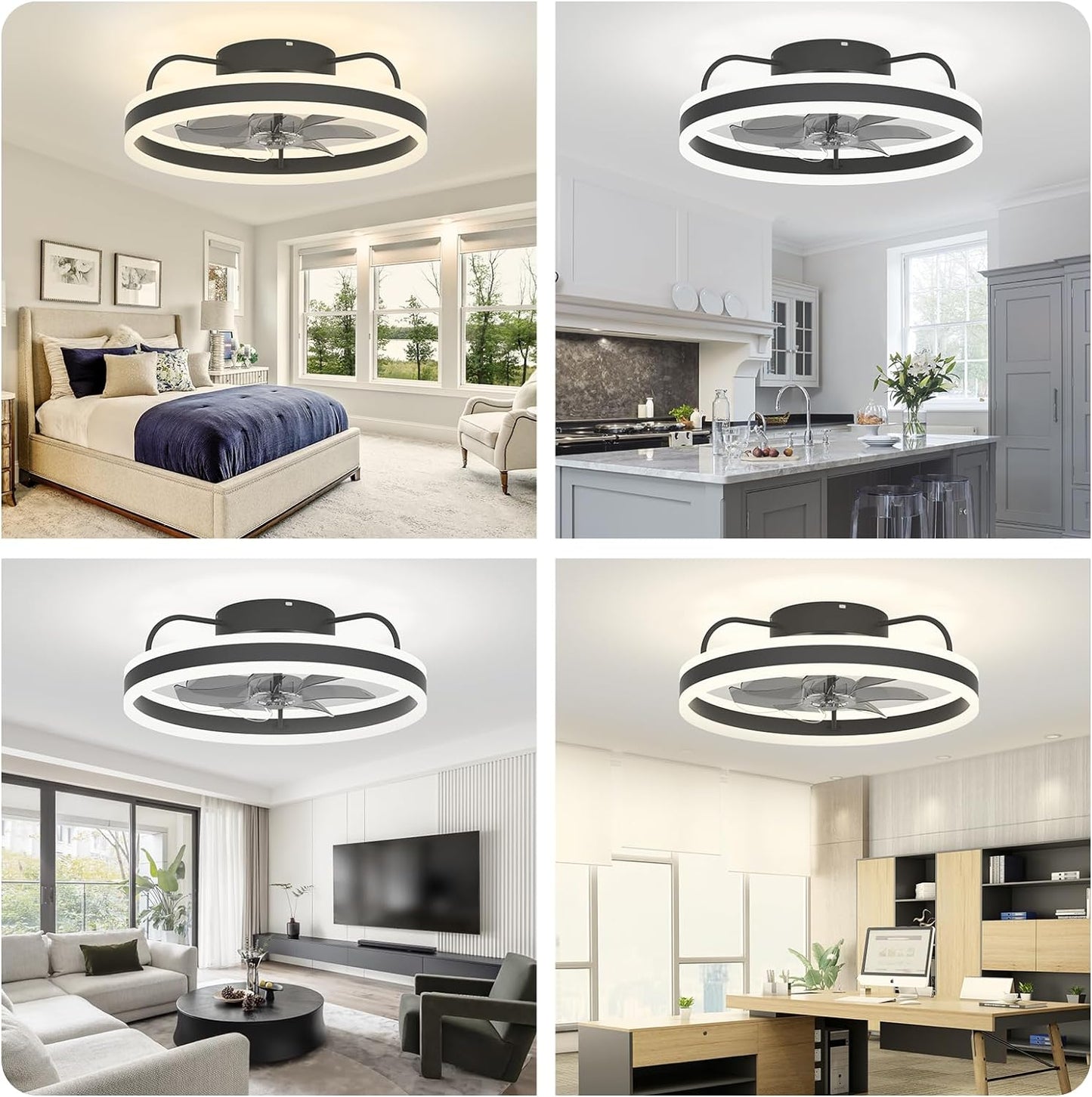 Ceiling Fans 20" with Lights and Remote, Ceiling Fan Smart Control Dimmable Low Profile Flush Mount Ceiling Fan Indoor/Outdoor Modern with Light for Living Room, Bedroom, Kitchen