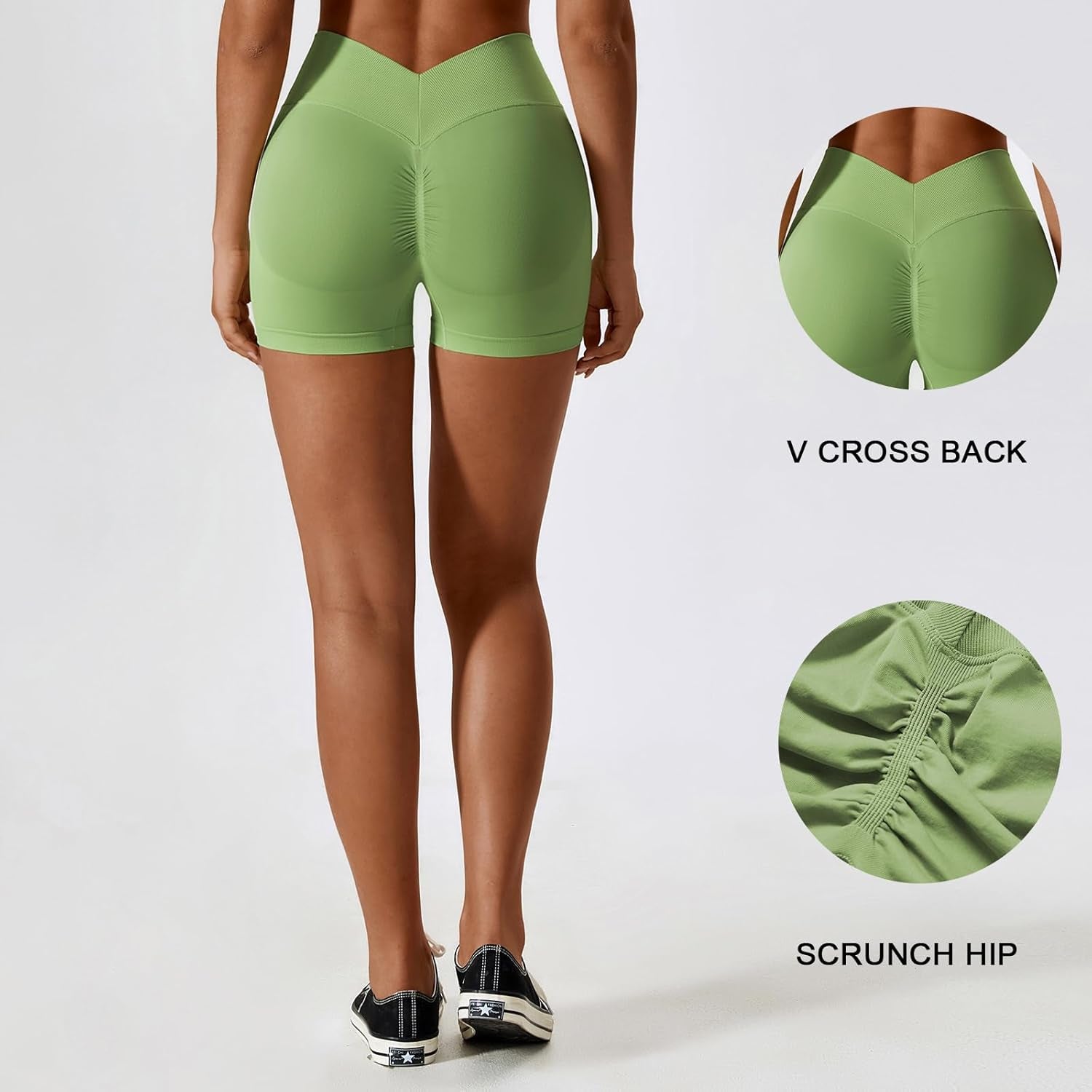 Butt Lifting Workout Shorts for Women V Cross Back Gym Shorts Seamless Scrunch Butt High Waisted Booty Shorts