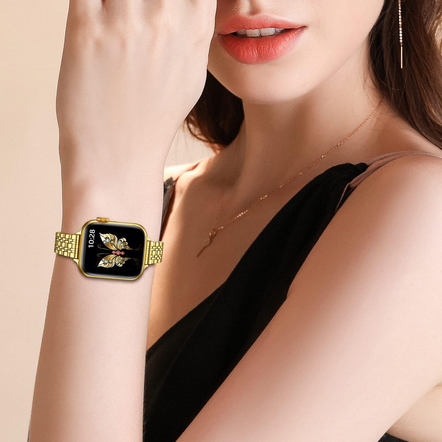 Slim Metal Band Compatible with Apple Watch Band 41Mm 40Mm 38,Mm,Dressy Stainless Steel Chain Strap for Women Iwatch Bands Series 9 8 7 6 5 4 3 2 1 Se,Gold