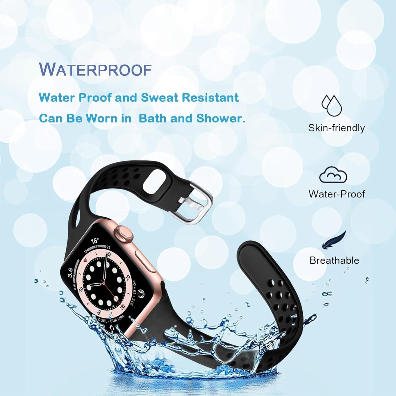 Slim Sport Band Compatible with Apple Watch Band Series 9 8 7 6 5 4 3 2 1/SE, 38/40/41 Mm, Women and Men, Soft Silicone Breathable Wristband, Black