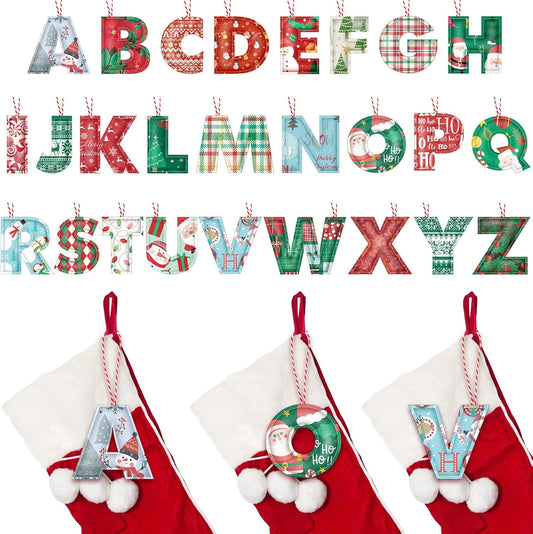 26 Pcs Christmas Stocking Tags Letter Hanging Ornaments Xmas Stocking Felt Tags Xmas Tree Decor Letter a to Z Cutout Tag Letters Name Tags Christmas Decor for Holiday Party Favors (Classic)