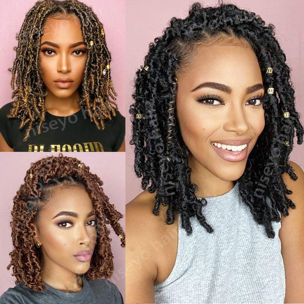 6 Packs Butterfly Locs Crochet Hair 12 Inch Pre Looped Distressed Locs Crochet Braids (1B)
