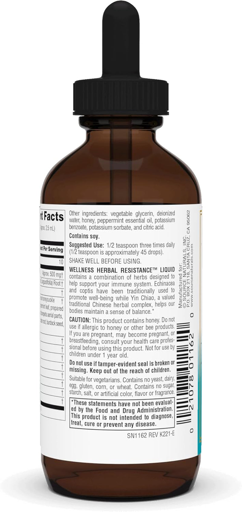 Wellness Herbal Resistance Liquid with Echinacea, Coptis, and Yin Chiao, Immune Support* - Alcohol Free - 4 Fliud Oz TLBH