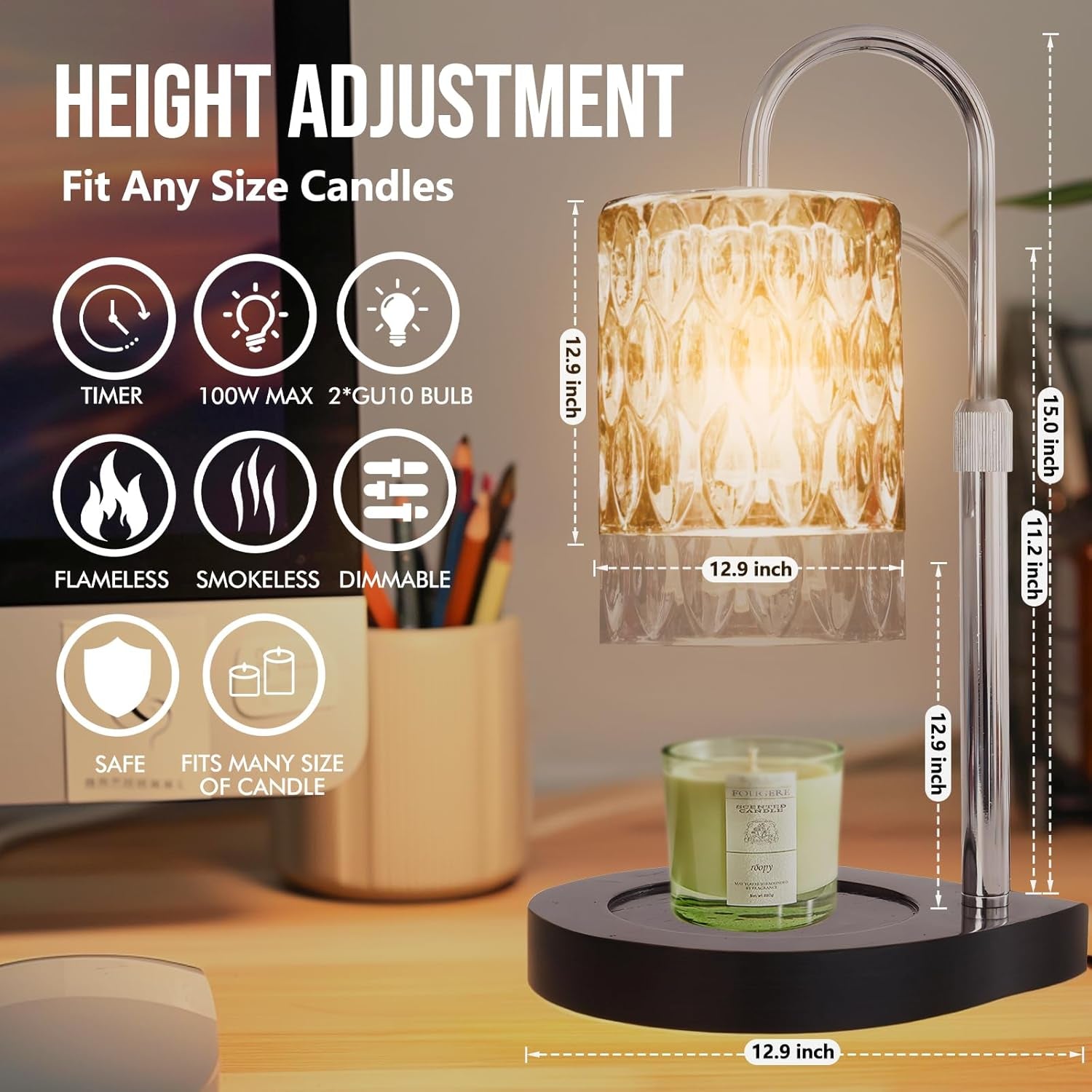 Fragrance Candle Warmer Lamp，Electric Candle Warmer with Timer & Dimmer，Mom Christmas Birthday Gifts for Women, House Warming Gifts New Home Bedroom Decor