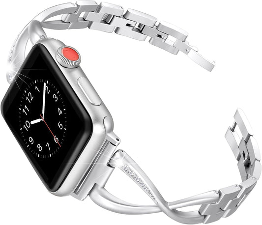 Bands Compatible with Apple Watch Band 38Mm 40Mm 41Mm 42Mm 44Mm 45Mm Iwatch SE Series 9/8/7/6/5/4/3/2/1 Women Dressy Jewelry Stainless Steel Accessories Wristband Strap
