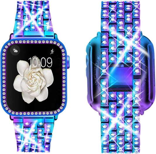 Compatible with Apple Watch Band 38Mm 40Mm 41Mm 42Mm 44Mm 45Mm 49Mm+ Case, Women Jewelry Bling Diamond Rhinestone Replacement Metal Strap& 2 Pack PC Protector Case for Iwatch Ultra 2/ Ultra Series 9/8/7/6/5/4/3/2/1/SE