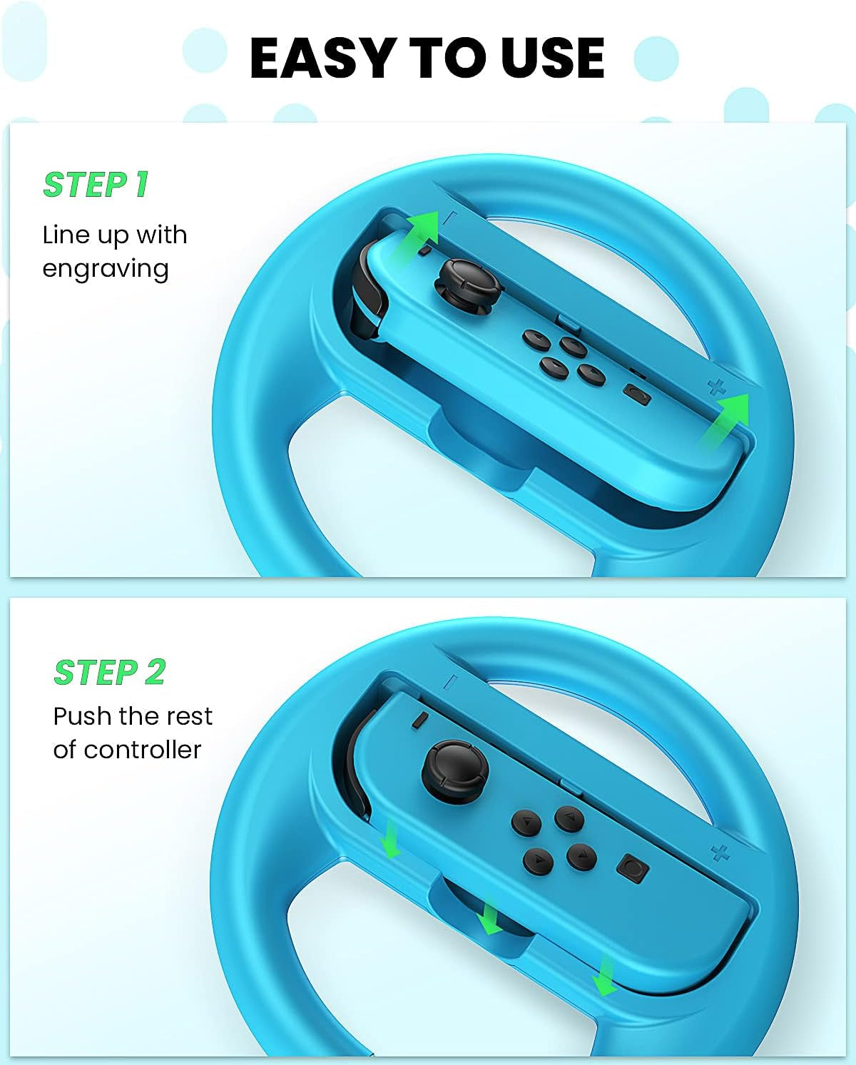 Steering Wheel Compatible with Nintendo Switch Wheel, Family Use Accessories Compatible with Switch Joycon Controllers, 2 Pack (Blue and Red)