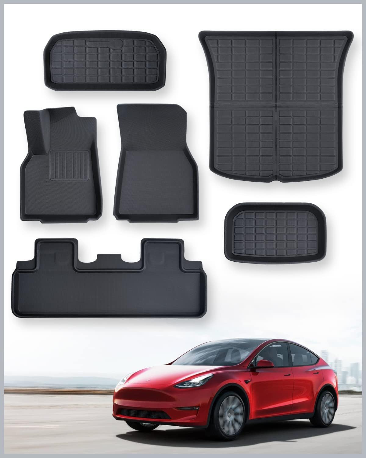 Floor Mats Full Set for Tesla Model Y Accessories 2025 2024 2023 2022 2021, XPE All Weather for Model Y Floor Mats 2021-2025 Front Rear Trunk Cargo Liner Mat, Interior Accessories 5 Seater