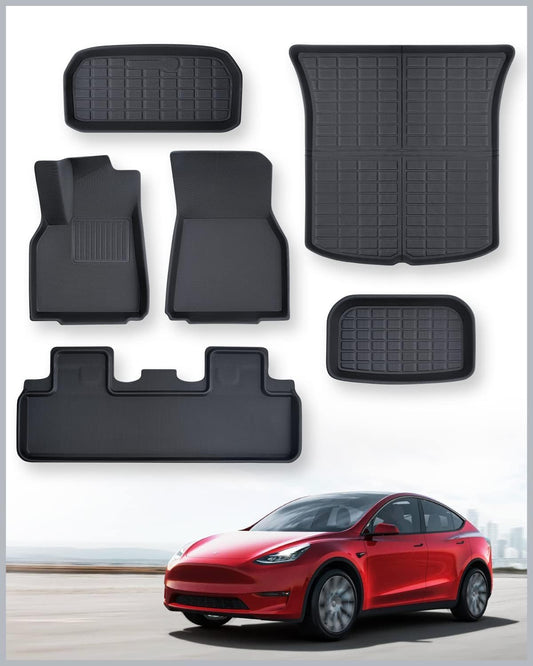 Floor Mats Full Set for Tesla Model Y Accessories 2025 2024 2023 2022 2021, XPE All Weather for Model Y Floor Mats 2021-2025 Front Rear Trunk Cargo Liner Mat, Interior Accessories 5 Seater
