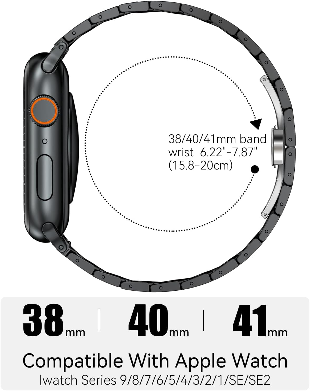 Compatible with Apple Watch Band 41Mm 40Mm 38Mm for Men Women, Stainless Steel Metal Watch Bands for Iwatch Ultra 2 Ultra Series 9 8 7 6 5 4 3 2 1 SE SE2