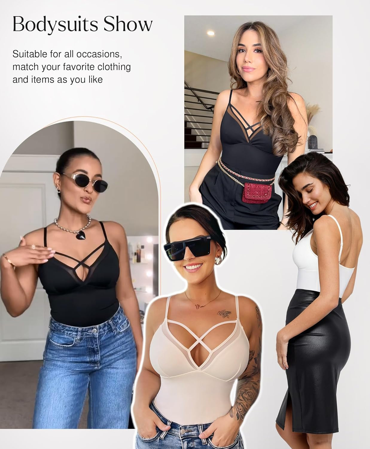 Shapewear Bodysuits for Women Tummy Control Body Suits Deep V Neck Backless Thong Body Shaper Tank Top