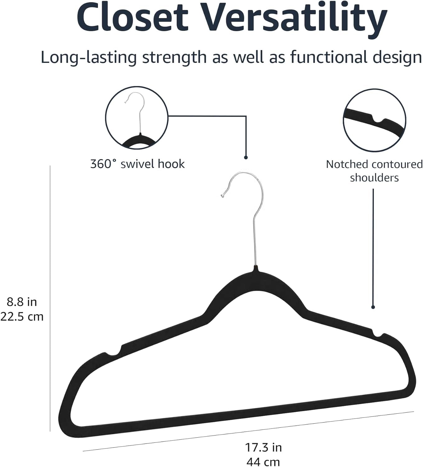 Slim, Velvet, Non-Slip Suit Clothes Hangers, Black/Silver - Pack of 50