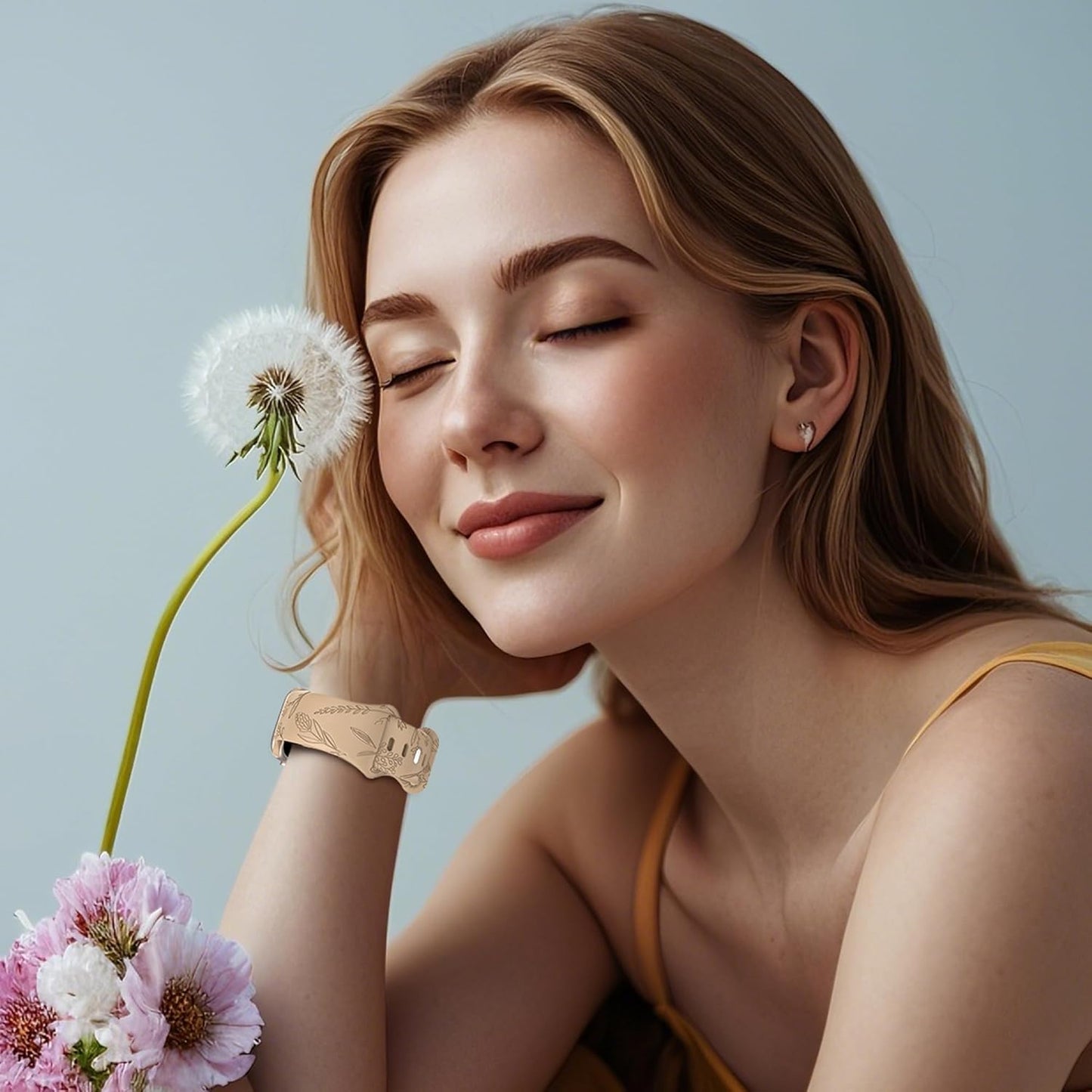 Floral Engraved Bands Compatible with Apple Watch Band for Women 44Mm 40Mm 38Mm 41Mm 45Mm 49Mm 42Mm, Soft Silicone Dandelion Pattern Sport Strap for Iwatch Bands Series Ultra 2 SE 9 8 7 6 5 4 3 2 1