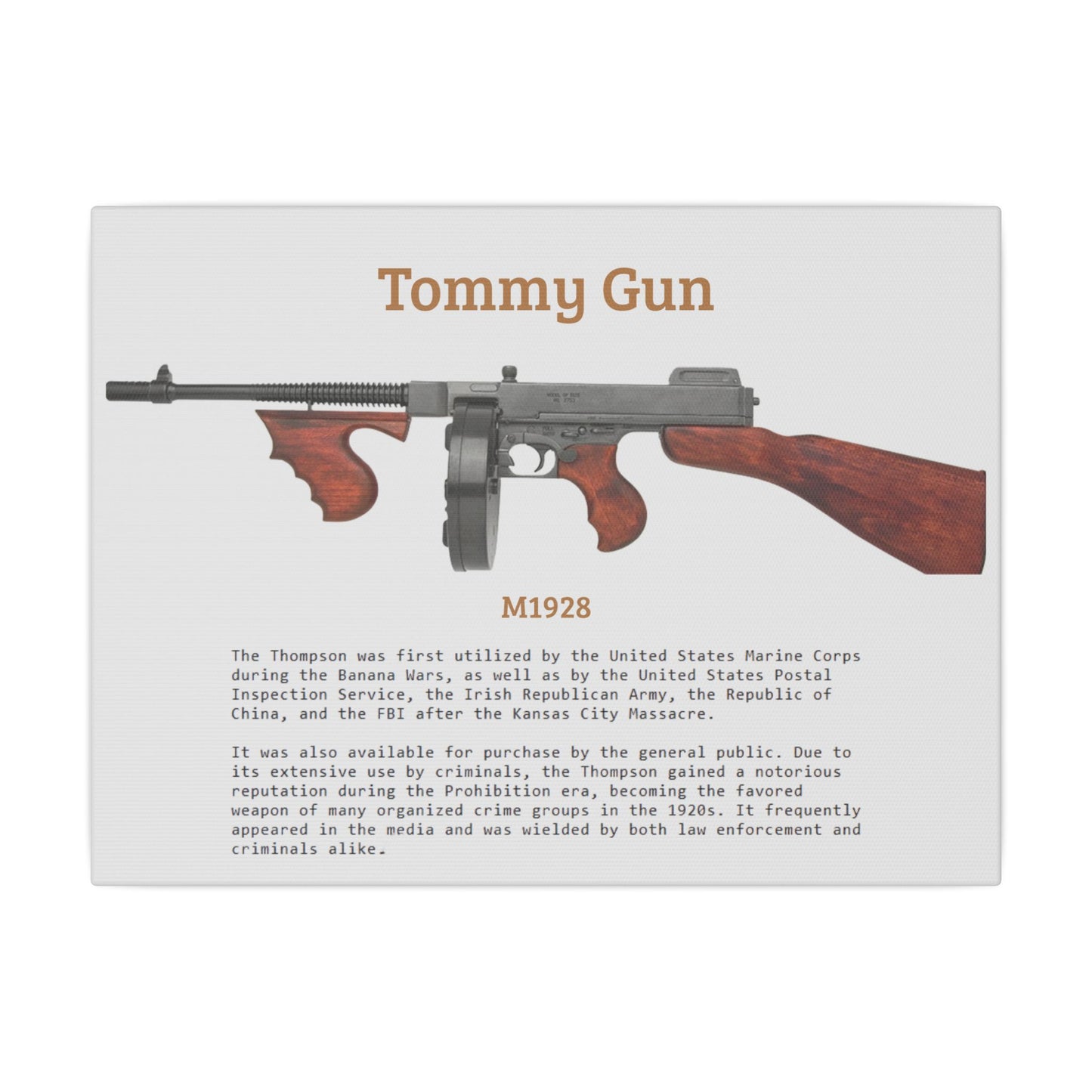 Thompson submachine gun TOMMY GUN M1928 Matte Canvas, Stretched, 0.75" (Multi-Size)