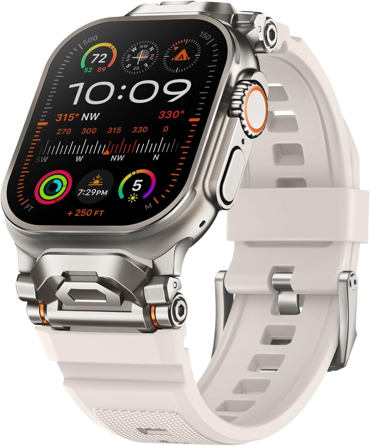 Rugged Bands Compatible for Apple Watch Ultra 2/Ultra Band 49Mm 46Mm 45Mm 44Mm 42Mm, Silicone Sport Strap with Durable Stainless Steel Connector for Iwatch Series 10 9 8 7 6 5 4 3 SE