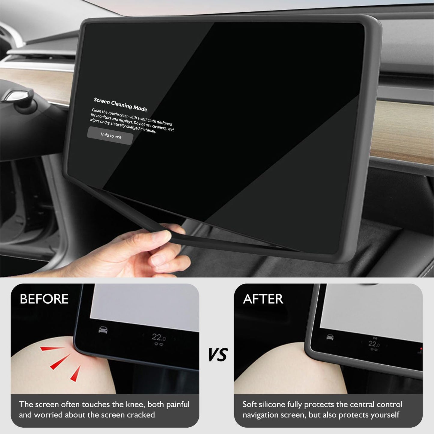 Center Console Wireless Charger Mat,Screen and Rearview Mirror Protector Frame,Anti-Slip Silicone Protector for Tesla 2021-2023 Model 3 and 2021-2024 Model Y Accessories(3 PCS Black)