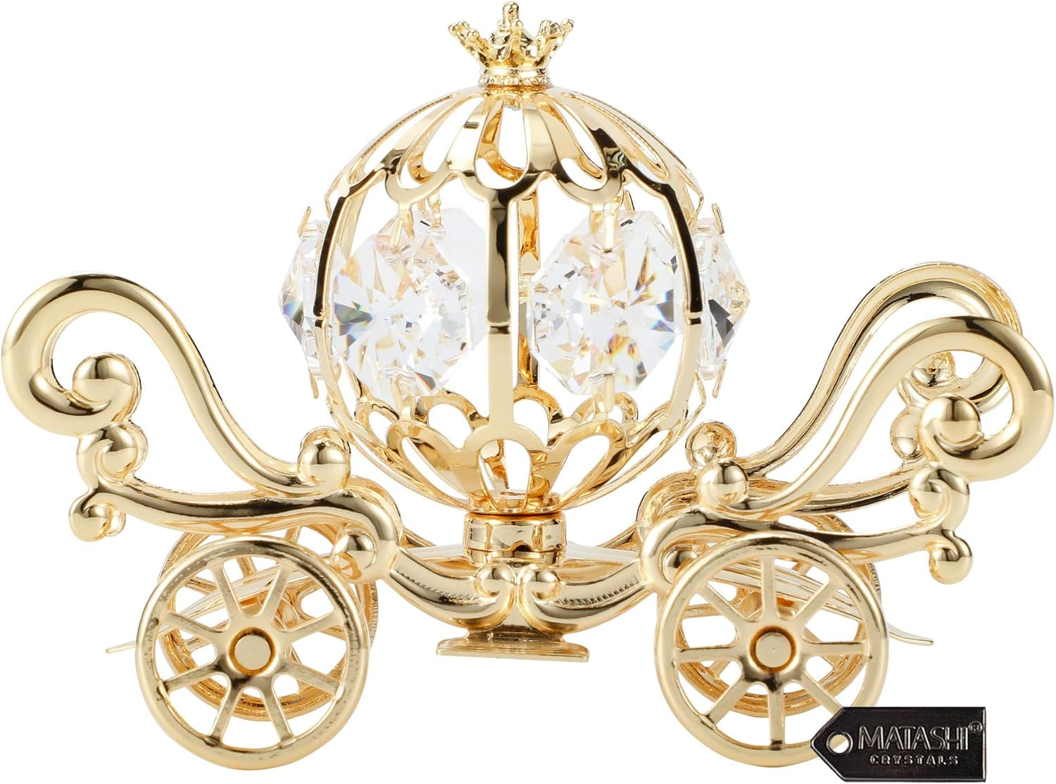 Gift for Christmas - 24K Gold Plated Crystal Studded Mini Cinderella Pumpkin Coach Ornament Home Decor Table Top Showpiece - Traditional Decoration Gift for Mom, Daughter, Friends, Family