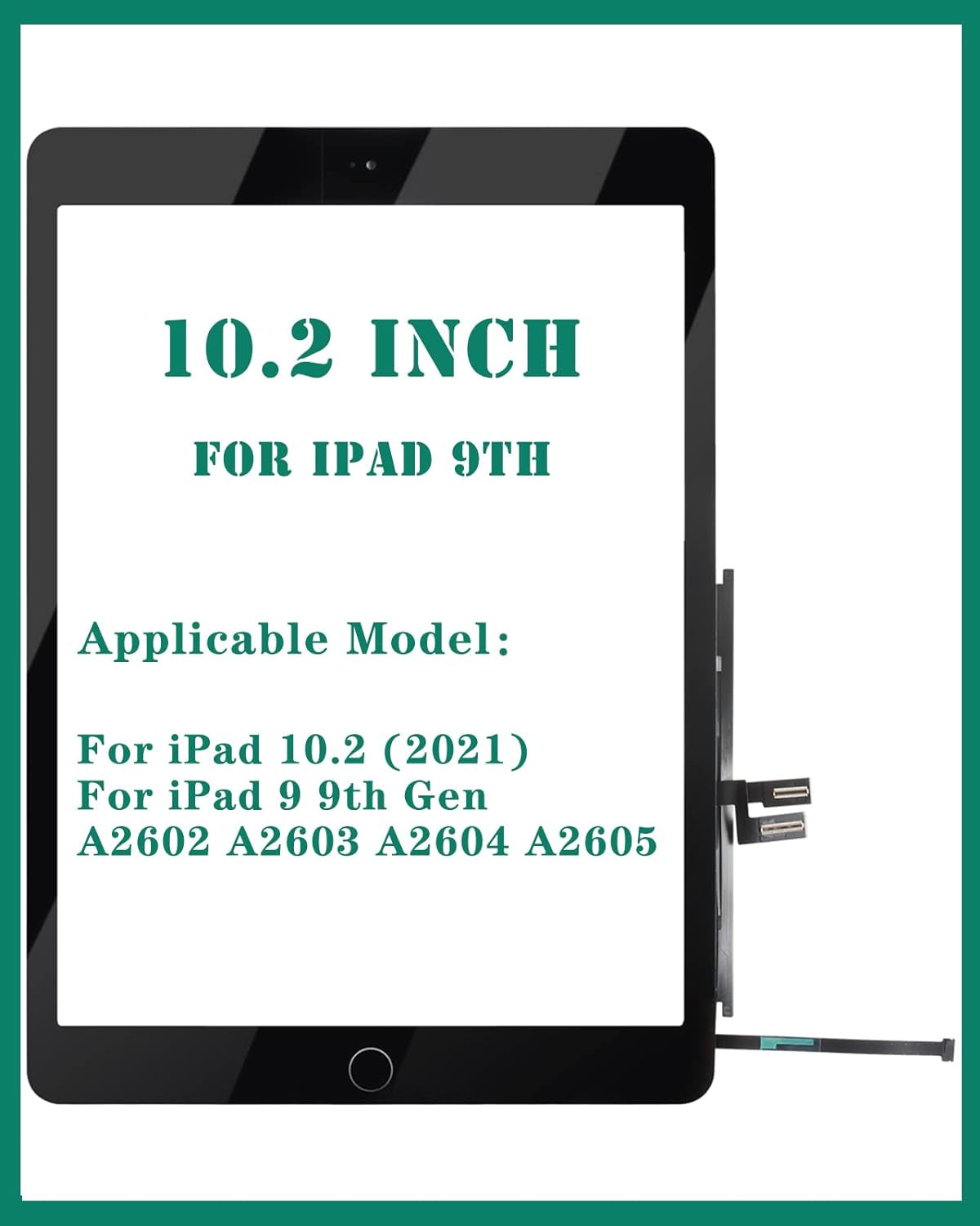 For Ipad 9Th Gen Generation Touch Screen for Ipad 9 A2602 Screen Replacement for Ipad 10.2 2021 Digitizer A2603 A2604 A2605 Glass Sensor Panel (With Home Button) (Black)