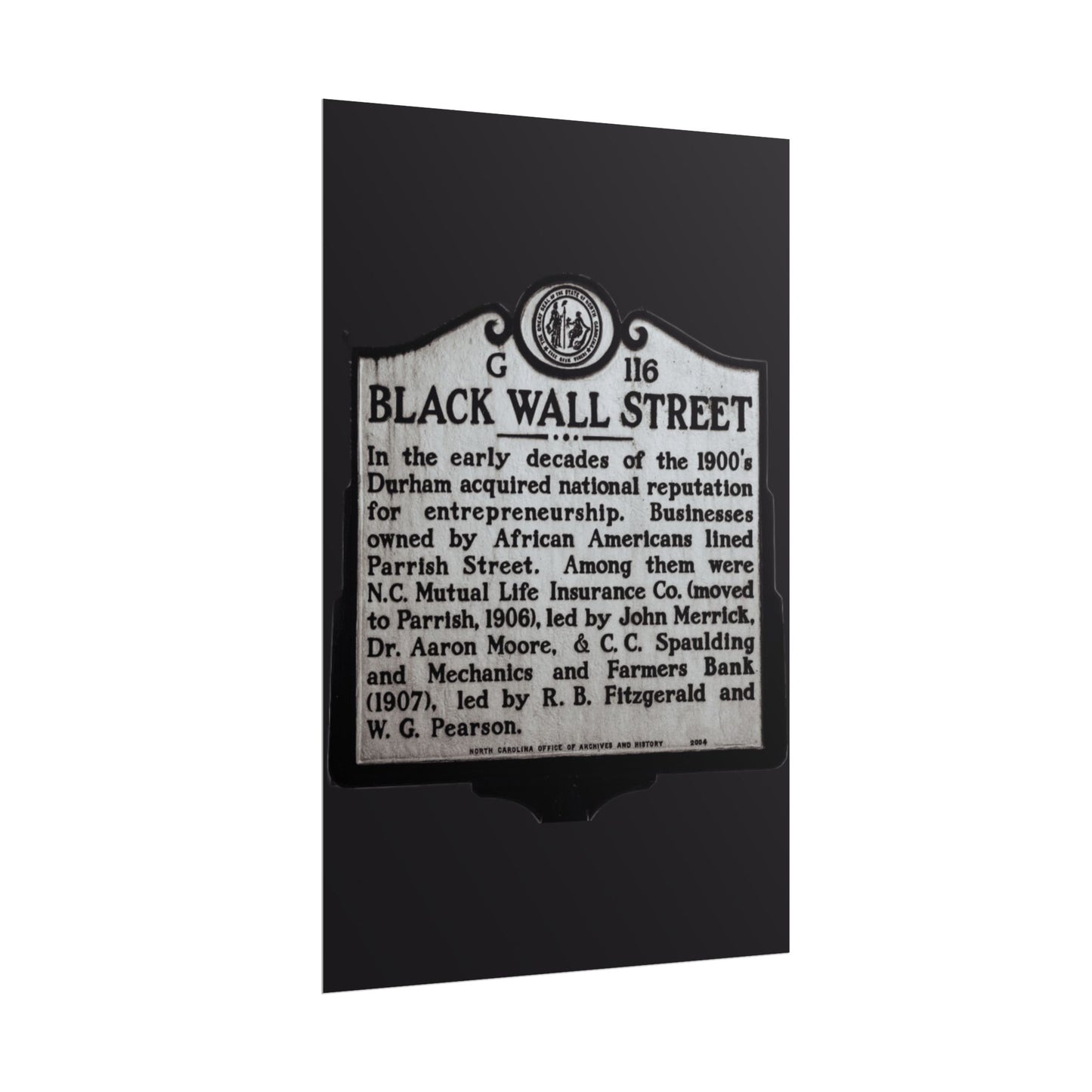 BLACK WALL STREET DURHAM NORTH CAROLINA Rolled Posters