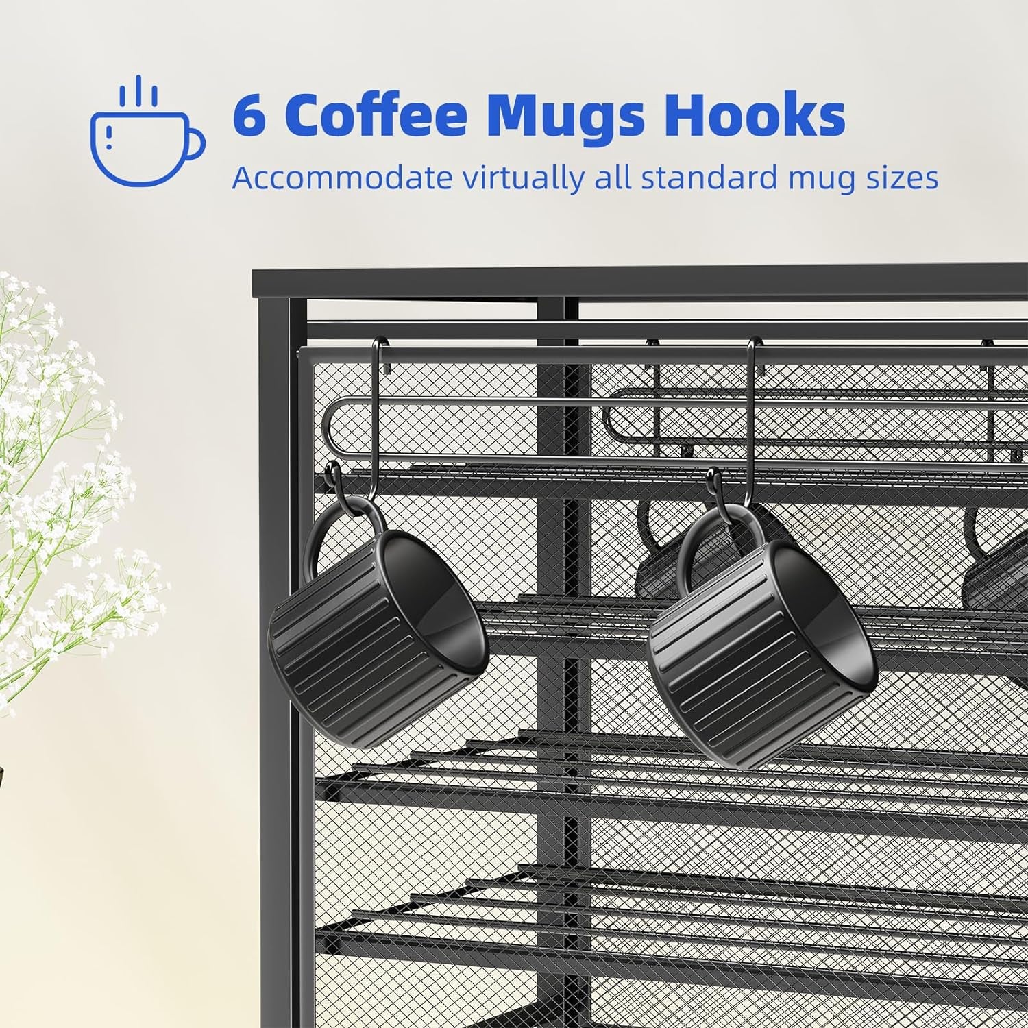 5 Tier Coffee Pod Holder for K Cup, 160 Pod Pack Capacity Rack, Metal, Black