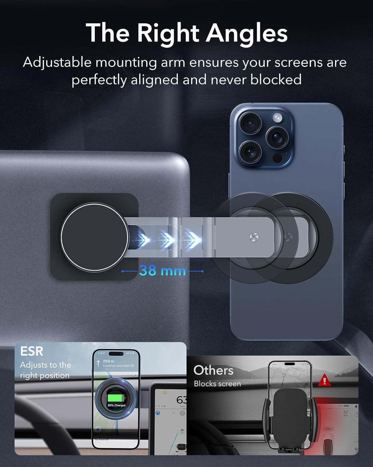 for Magsafe Car Mount, Foldable Dashboard/Tesla Magnetic Car Mount,Tesla Touchscreen Car Phone Holder Mount, Magnetic Phone Holder for Car, for Iphone 16/15/14/13/12, Charging Not Supported, Grey