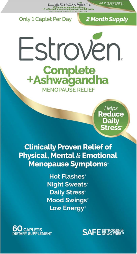 Complete + Ashwagandha Multi-Symptom Menopause Supplement for Women - 60 Ct. - Clinically Proven Ingredients Provide Menopause Relief & Night Sweats + Hot Flash Relief* - Drug-Free & Non-Gmo TLBH