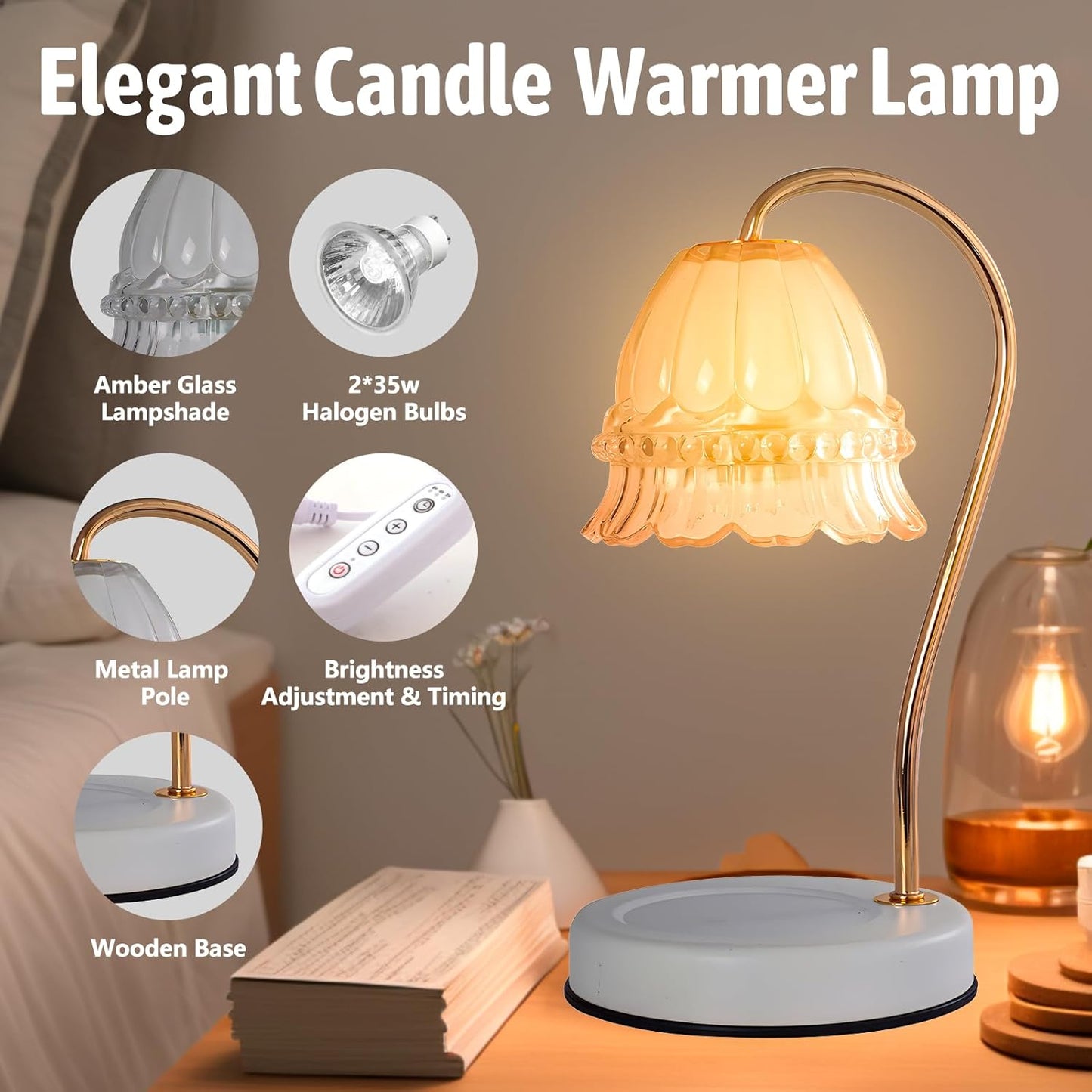 Fragrance Candle Warmer Lamp，Electric Candle Warmer with Timer & Dimmer，Mom Christmas Birthday Gifts for Women, House Warming Gifts New Home Bedroom Decor