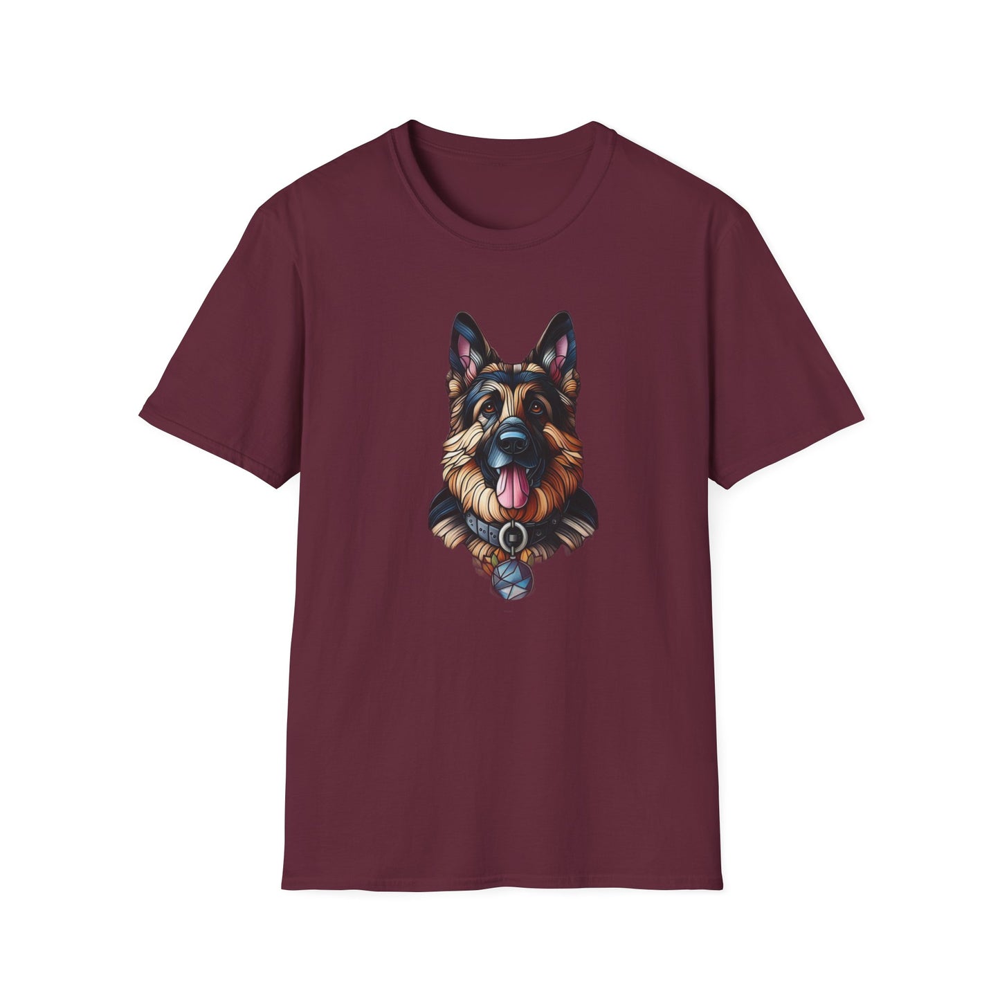 German Shepherd Stained Glass Unisex Softstyle T-Shirt