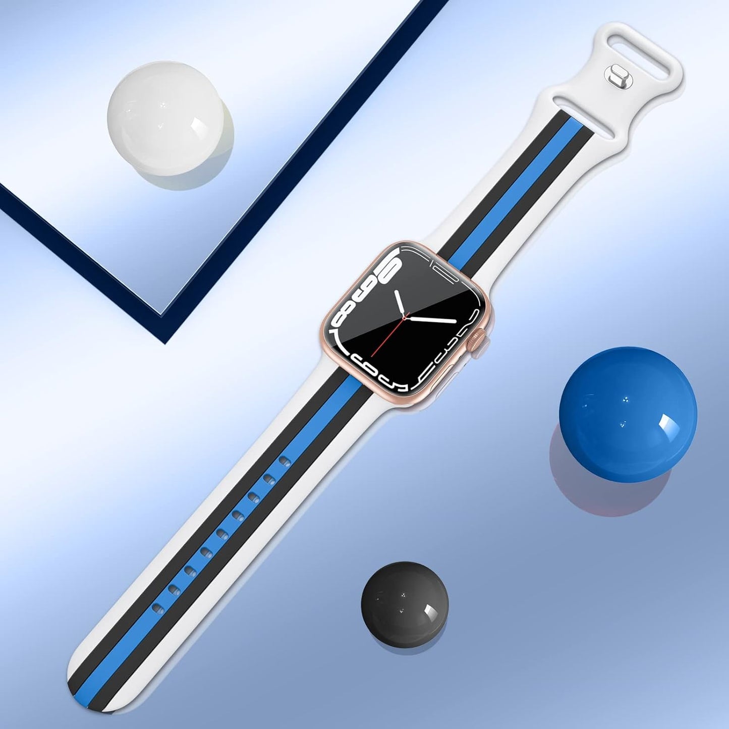 Designer Sport Bands Compatible with Apple Watch Band 38Mm 40Mm 41Mm 42Mm 44Mm 45Mm 49Mm Series 9 8 7 6 5 4 3 2 1 SE Women Men, Breathable Soft Silicone Strap Replacement Wristbands for Iwatch Bands