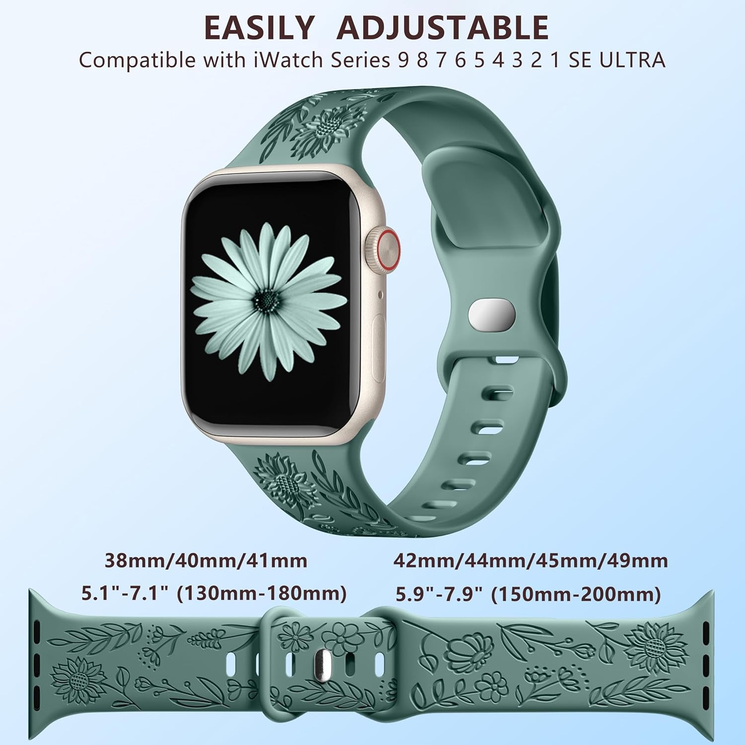 6 Pack Floral Engraved Bands Compatible with Apple Watch Band 44Mm 40Mm 38Mm 41Mm 45Mm 49Mm 42Mm Women, Soft Silicone Cute Flower Pattern Sport Strap for Iwatch Bands Series Ultra Ultra 2 SE 9 8 7 6 5 4 3 2 1